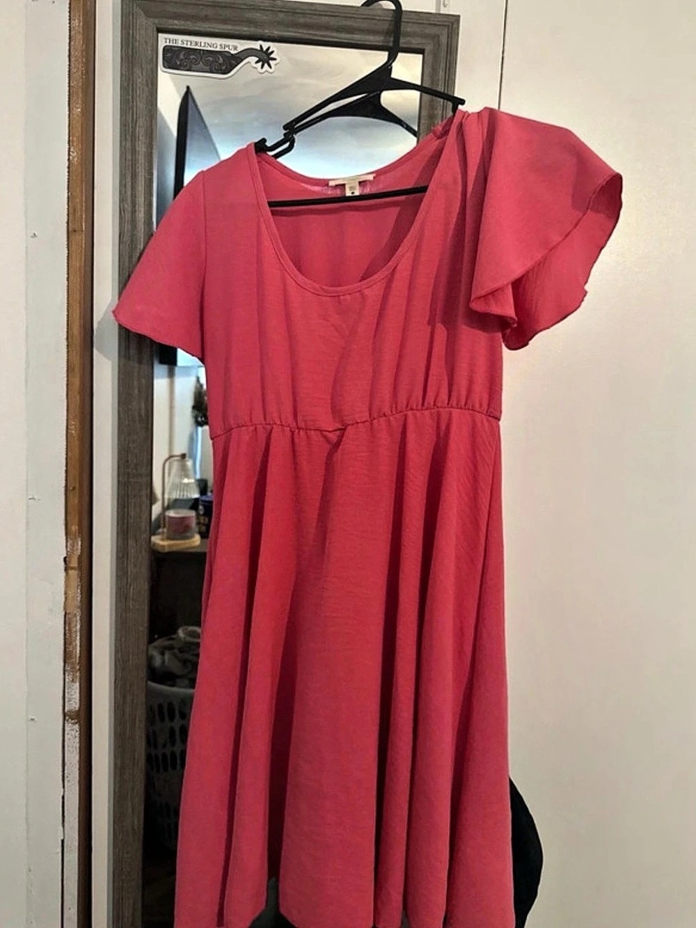 Scoop Flutter Sleeve Dress Pink Midi Dress